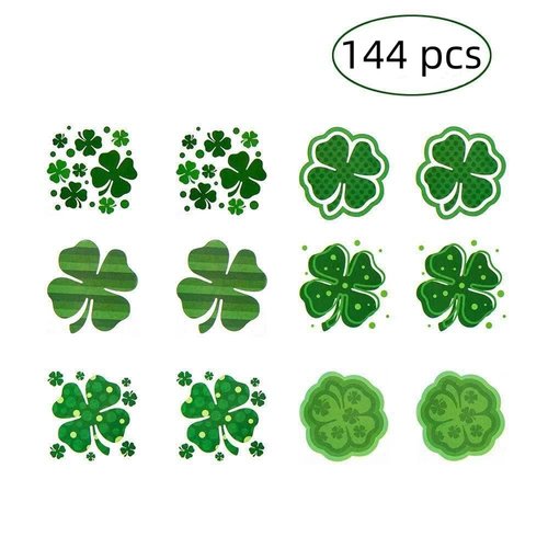 EVECILOO 144 pcs St. Patrick's Day Tattoos Shamrock Tattoo Stickers Four Leaf Clover Temporary Tattoos Clover Tattoos Irish Tattoos for St Patricks Day Decorations Party Decor Accessories