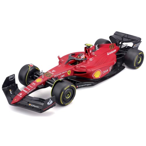 Bburago - 1/18 Scale Model Compatible with Ferrari Replica Miniature Model Compatible with Scuderia F1-75# 55 Compatible with Carlos Sainz Season 2022 Formula 1 Scale Model Collectible (Red)