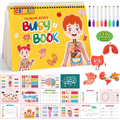 Montessori Busy Book for Toddlers 3-5, Preschool Learning Activities 30 Theme, Human Anatomy Busy Book for Kids, Autism Sensory Education Travel Toy Birthday Gifts for Boys and Girls 6 7 8 Years.