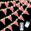 Aurelema Carnival Circus Party Decorations 32.8ft Light up Red and White Pennant Banner Flags Striped Carnival Bunting Banner with 8 Modes Battery Operated String Light Triangle Bunting Flags