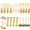 Patelai Spreader Knife Set Cheese Butter Spreader Knife Cheese Slicer Knife Stainless Steel Blade with Handles Mini Serving Tongs Spoons and Forks for Birthday Wedding Christmas (20, Golden)