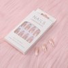 24PCS Press On Nails, Mirror Metal Stiletto Fake Nails, Almond Medium Shape, Stick on Nails, Glue on Nails False Nails (Aurora White Tip)