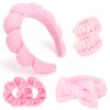 Ondder 6 Pcs Pink Spa Headband and Wristband Set Makeup Spa Headband for Washing Face Bubble Skin Care Headbands Face Wash Sponge Puffy Headband Head Bands Hair Accessories for Women Girls