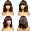 MIMISERVICE Short Wavy Bob Wigs with Bangs,Brown Short Wavy Wigs for Women,Shoulder Length Curly Wigs,Natural Looking Synthetic Hair Wigs