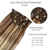 Clip in Hair Extensions Real Human Hair Clip in Extensions,18 Inch Chestnut Brown Balayage Blonde Highlights Real Hair Extensions Clip in Human Hair 7 Pieces 70G Double Weft Remy Human Hair Extensions