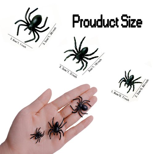 DANUDON 120PCS Plastic Spiders Halloween, 3 Sizes Fake Spider Mini Realistic Spiders Black Fake Spiders Joke Toys Prank Props for Halloween Home Party Decorations