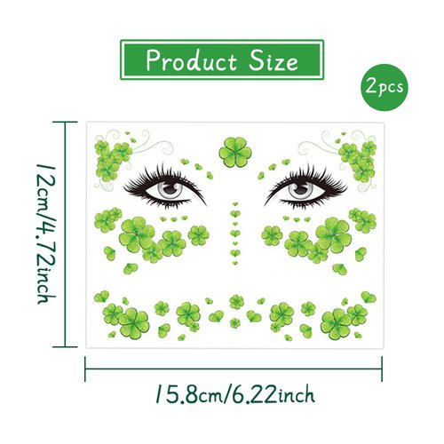 Ecuupas Clover Face Sticker St. Patrick’s Day Temporary Tattoos Sticker Shamrock Face Tattoos Sticker Festival Green Glitter Sticker Design Adult Face Eyes Accessories for St. Patrick’s Day Party (01)