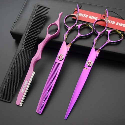 Professional Hair Cutting Scissors Set with Razor Comb Case,Hair cutting shears Hair Thinning shears with rose handle (7.0 inches)
