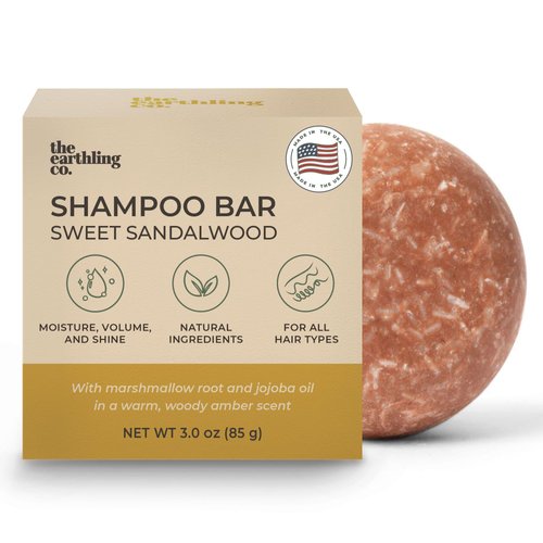 The Earthling Co. Shampoo Bar – Gentle Plant Based Hair Shampoo for Men, Women and Kids - Vegan Formula for All Hair Types – Paraben, Silicone and Sulfate Free, Sweet Sandalwood, 3.0 oz