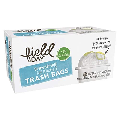 Field Day Drawstring Tall Kitchen Trash Bags, 20 Count