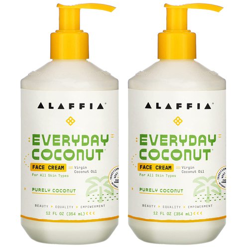 Alaffia Everyday Coconut Face Cream, Skin Care with Virgin Coconut Oil, Moisturizer for Firmness & Elasticity, Helps Reduce the Appearance of Lines & Wrinkles, Purely Coconut, 2 Pack – 12 Fl Oz Ea