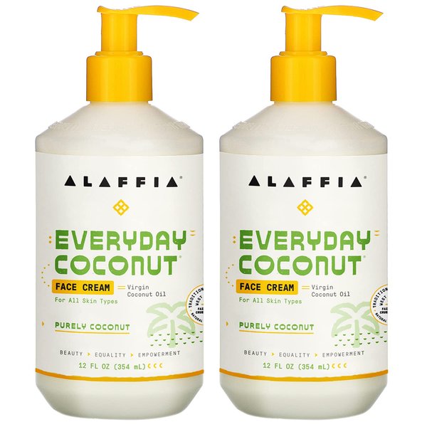 Alaffia Everyday Coconut Face Cream, Skin Care with Virgin Coconut Oil, Moisturizer for Firmness & Elasticity, Helps Reduce the Appearance of Lines & Wrinkles, Purely Coconut, 2 Pack – 12 Fl Oz Ea