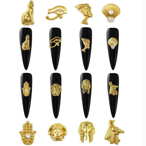 40Pcs Egyptian Nail Charms, 3D Alloy Vintage Gold Nail Art Rhinestones, Nail Art Accessories Crystals Diamonds for DIY Nail Design Nail Decoration and Jewelry Making for Women