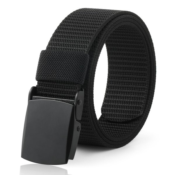 AWAYTR Nylon Boys Baseball Belt - Kids Golf Belt with Metal Buckle for Softball Pants School Uniform Jeans (Black Buckle-Black