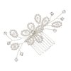 SAMKY Handmade Faux Pearl Crystal Bead Flower Leaf Bridal Wedding Tiara Comb - Silver Plated FC019