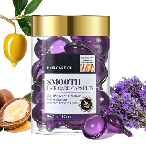 FREEORR Hair Vitamin Treatment Serum Oil Capsules,Hair Conditioner Serum Capsules for Frizzy & Dry Hair Jojoba & Argan Oil Hair Serum Capsule,Frizz Control Nourish Damaged Hair-30Capsules (Lavender)