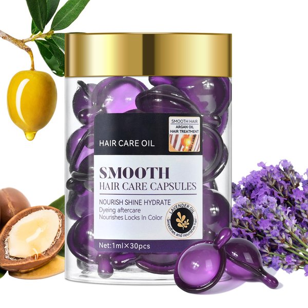 FREEORR Hair Vitamin Treatment Serum Oil Capsules,Hair Conditioner Serum Capsules for Frizzy & Dry Hair Jojoba & Argan Oil Hair Serum Capsule,Frizz Control Nourish Damaged Hair-30Capsules (Lavender)