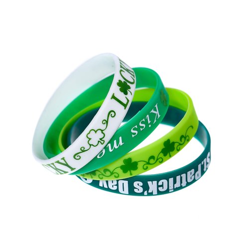 CCINEE St. Patrick's Day Rubber Wristbands Green Shamrock Silicone Cut Out Bracelets Pack for Irish Party Favors and Decoration 36 Pieces/4 Styles