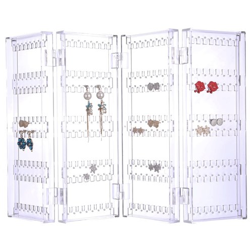 Sooyee Acrylic Earring Holder Organizer,256 Holes 5 Tiers Stud Organizer,4 Doors Foldable Necklace Jewelry Display Stands for Selling,Clear