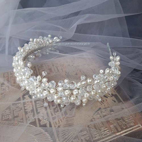 JWICOS Shining Wide Headbands Vintage Head Wrap with Faux Pearl Beaded Hair Accessories Great Gifts for Women and Girls