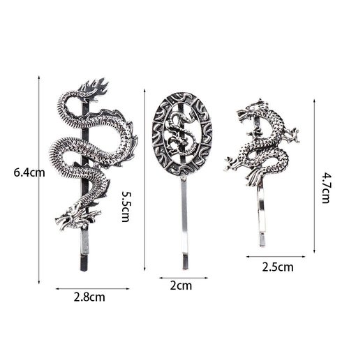 6 Pcs Vintage Dragon Hair Clips Set, Personality Punk Chinese Dragon Hairpin Hair Clamps, 3 Design Metal Hair Bangs Clips Headwear for Women Girls(gold and silver)
