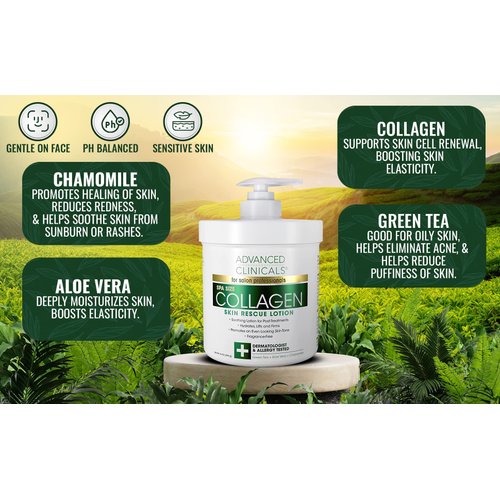 Advanced Clinicals Collagen Body Butter Moisturizer Lotion & Face Cream | Dry Skin Rescue Collagen Lotion | Skin Tightening Cream & Firming Lotion | Body Skin Care Products, 16Oz + 2Oz Travel Size