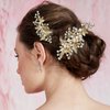 CROWN GUIDE Gold Rhinestone Hair Clips for Women Bridal Hair Pins Piece Wedding Hair Accessories for Brides Leaf Flower Pearl Barrettes for Girls