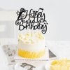 Naicaek Black Glitter Microphone Happy Birthday Cake Topper，Music Lover Birthday Decorations,Karaoke Musical Theme Birthday Party Supplies for Boys Girls (Black)
