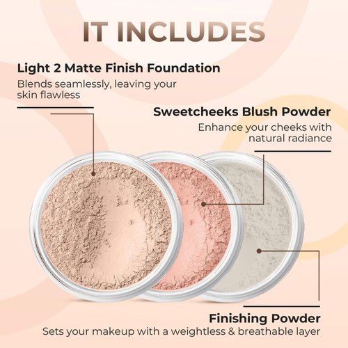 3pc MINERAL MAKEUP SET (LIGHT) Bare Skin Kit Powder Matte Foundation Organic