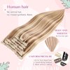 DIYOMO Hair Extensions Real Human Hair,Human Hair Clip In Extensions Soft&Natural Human Hair Extensions Clip Ins 120g 7pcs Real Hair Extensions Clip In Human Hair Straight&Invisible (18 Inch, 18/613)