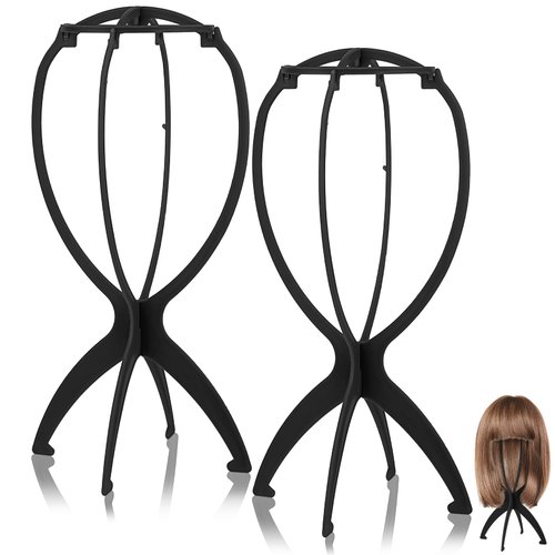 Abeillo 2 Pack Wig Stand Holder, Portable Collapsible Wig Head Stand for Short Wigs and Hats, 13.5 Inch Wig Display Tripod Travel Wig Holder for Women Wigs(Black)