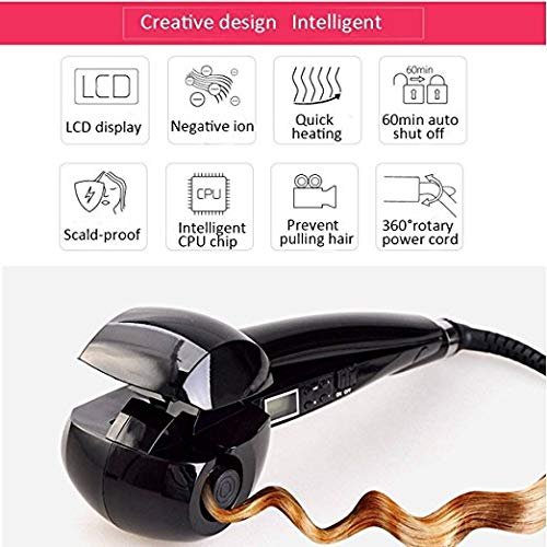 Automatic Ceramic Curler Machine Universal Voltage Temperature Adjustable, Professional Hair Curler Auto Rotating Curl Ceramic Machine (Black)