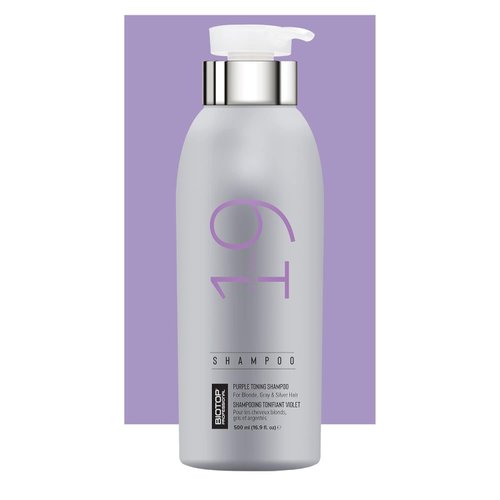 Biotop Professional 19 Pro Silver Shampoo - Purple Shampoo to Neutralize Yellow and Brassy Tones - Made with Sunflower Oil and Vitamin E - For Blonde or Bleached Hair - 16.9 oz