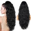 26 inch Black Ponytail Extension, Drawstring Ponytail for Women, Long Wavy Pony Tails Hair Extensions, Synthetic Hair Extensions Ponytail for Daily Use (Color: Black)