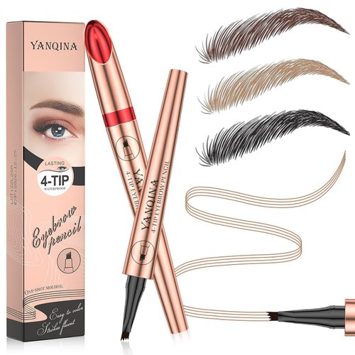 Microblading Eyebrow Pen - 3D Eyebrow Pencil Magical 4-Fork-Tip Eye Brow Pencils for Women, Precise Brush-Tip Pen Makeup, 24 Hours Water-proof & Smudge-proof Natural Fine Stroke (Dark Brown)
