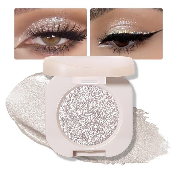 FeiCuiYun Monochrome Glittler Eyeshadow, light Shimmer eyeshadow, pressed glitter eyeshadow, Glittler Matte Pressed Powder Single Vegan Eyeshadow; Talc, Paraben & Cruelty Free, Slive Glitter (12)