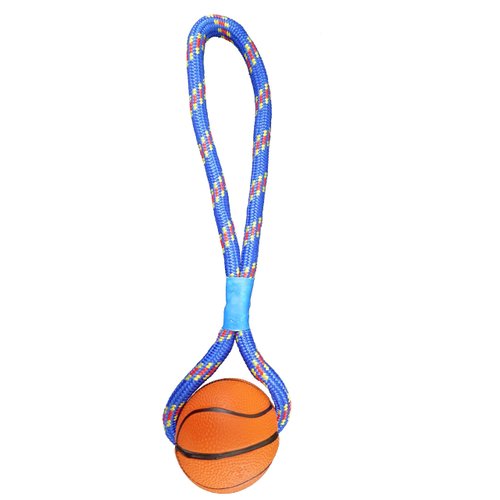 Rubber Ball with Rope Dog Toy (Basketball)