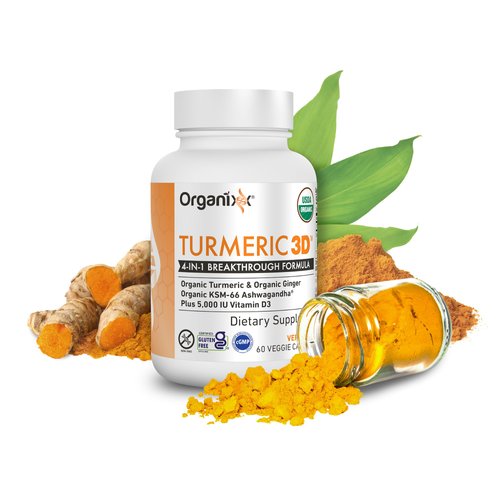 Organixx Turmeric Curcumin, Natural Immune Support, Helps Maintain Healthy Joints, with Ginger, Ashwagandha, Vitamin D, Fermented for Maximum Bioavailability, 60 Vegetarian Capsules