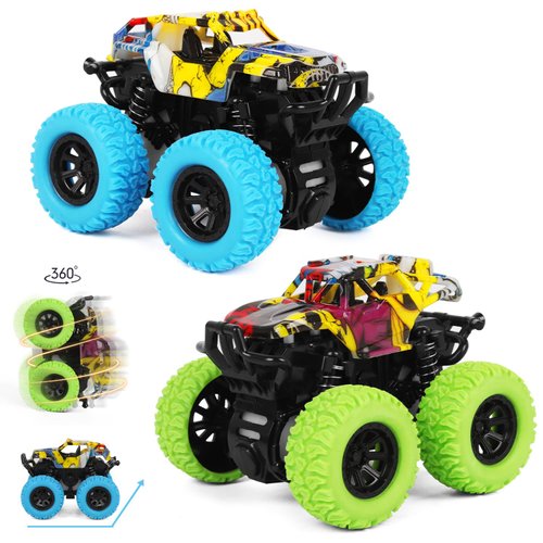 M SANMERSEN 2 Pack 360° Rotating Monster Truck Toys for 3-5 Year Old Boys and Girls - Toddler Car Toys Gifts