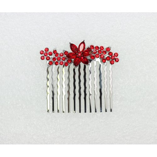 Faship Gorgeous Red Rhinestone Crystal Floral Small Hair Comb
