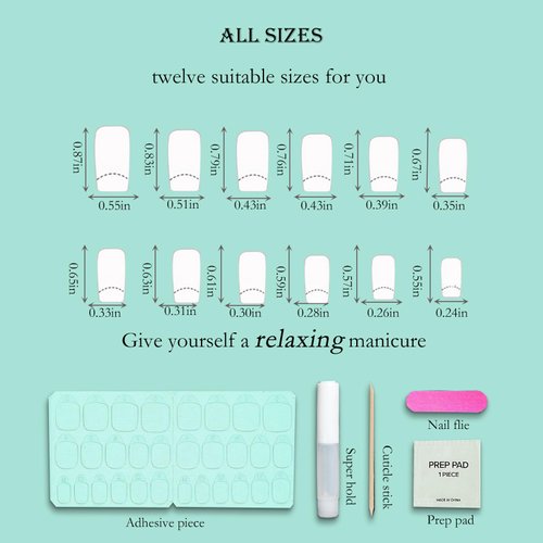 QIUYUEMIN Press On Nails Medium Square With Glue, White Fake Nails With Flowers Designs Acrylic Fake Nails For Women And Girls 24PCS