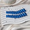 KQueenest Deep Blue Press on Nails Medium Round,Chrome Nails Press ons Oval,Metallic Glue on Nails Acrylic,Almond Fake Nails with Design,Glitter False Nails in 24 PCS for Daily Party Decoration