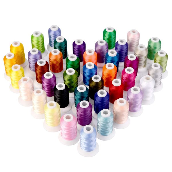 ShinyStitch 42-Spool（40PCS + 2PCS Gift） Embroidery Machine Thread, 500M (550Y) Each Polyester Thread for Sewing & Embroidery, Embroidery Floss Compatible with Home Embroidery Sewing Machines