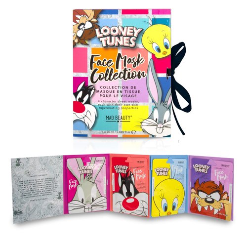 MAD Beauty Looney Tunes Character Sheet Face Mask Booklet (4-Pack) | Bugs Bunny, Sylvester, Tweety, Taz | Strawberry, Passionfruit, Honey | Skincare Gifts for Women and Adults