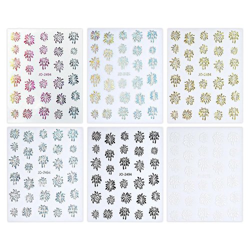 3D Laser Firework Nail Stickers Colorful Fireworks Nails Stickers New Year Nail Art Stickers Holiday Nail Decals Blooming Firework Stickers for Nails Design Shining Pyrotechnics Women Nail Supplies