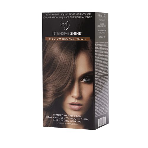 ION Intensive Shine Permanent Liqui-Creme Hair Color Kit Fade Resistant Gray Coverage 2.5 Times More Shine Brilliant Long Lasting Color - Medium Bronze 7NWB