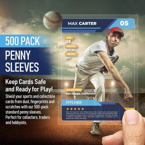 Standard Card Sleeves 500pk | Penny Sleeves. Baseball Card Sleeves. Soft Trading Card Sleeve. Penny Sleeves for Trading Cards. Plastic Card Sleeves. Ultra Clear Card Sleeves. Pro Sports Card Sleeves.