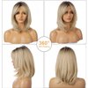 FUHSI Blonde Wigs for Women Ombre Light Blonde Wig with Bangs Layered Middle Length Synthetic Wig Dark Roots Hair for Daily Party
