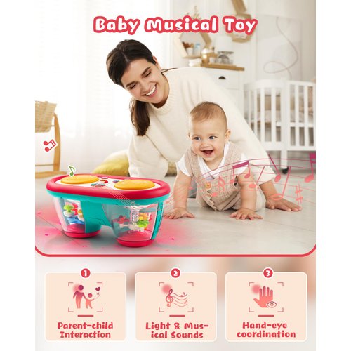 Baby Toys for 6 to 12 Months, Drum Musical Instruments Rotating Light Up Toys for 12-18 Months Kids, Tummy Time Toys for Baby 0-3-6-9 Months, Walker for Baby Boy Girl Toys 1 Year Old (Blue)