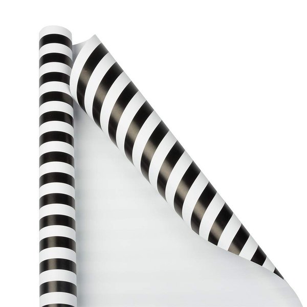 JAM Paper Gift Wrap - Striped Wrapping Paper - 25 Sq Ft (30 in x 10 Ft) - Black & White Stripes - Roll Sold Individually